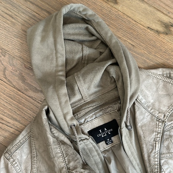 NWOT Hoodie Faux Leather Jacket - Picture 6 of 7